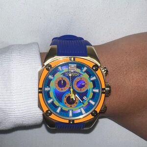 TS Watch - Bold Multicolor Chronograph with Blue Silicone Strap